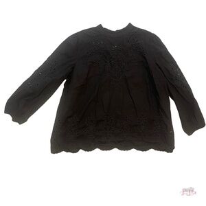 🖤 J.Crew Black Eyelet Embroidered Ruffle Mock Neck Popover Top 2X